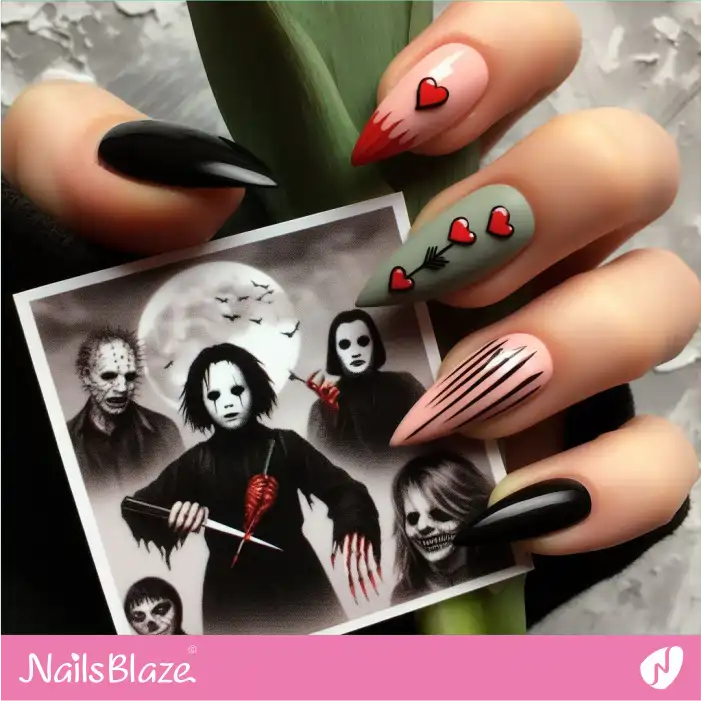 Horror Theme Valentine's Day Nail Design | Valentine Nails - NB2158